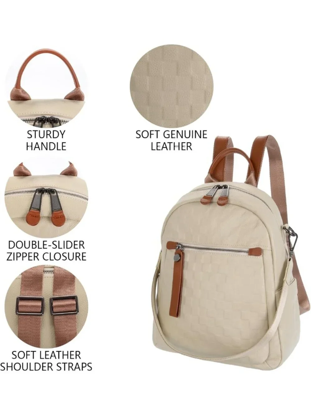 Stylish Quilted Genuine Leather Backpack Purse for Women - Multi-functional